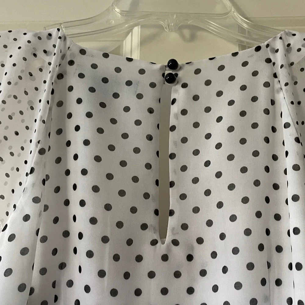 Express Black and White Polka Dot Ruffle Blouse - Picture 4 of 6